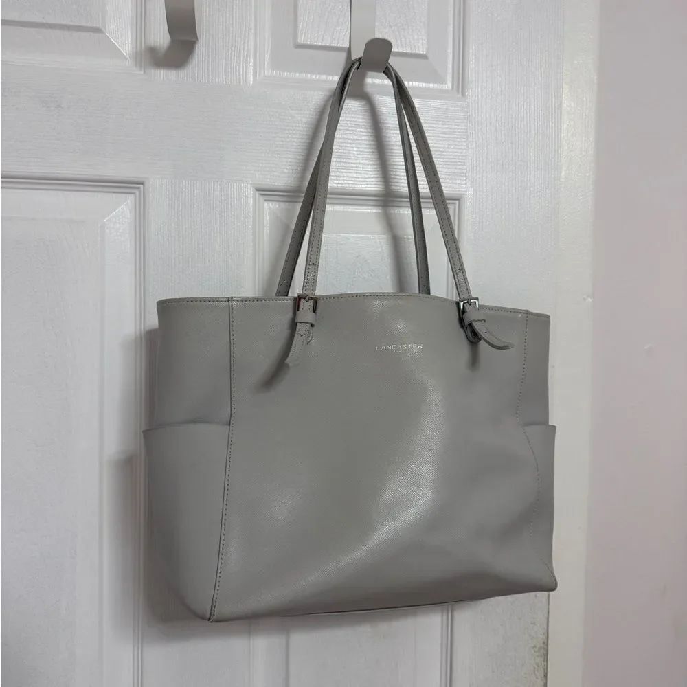 Chic Gray Leather Laptop Tote by Longchamp